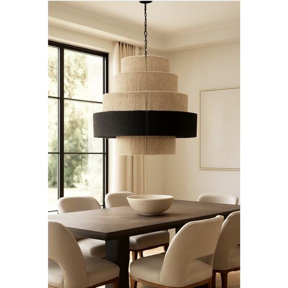 5 Tier Large Rattan Chandelier Light Pendant Woven Jute Modern Natural/Brown - Picture 2 of 5